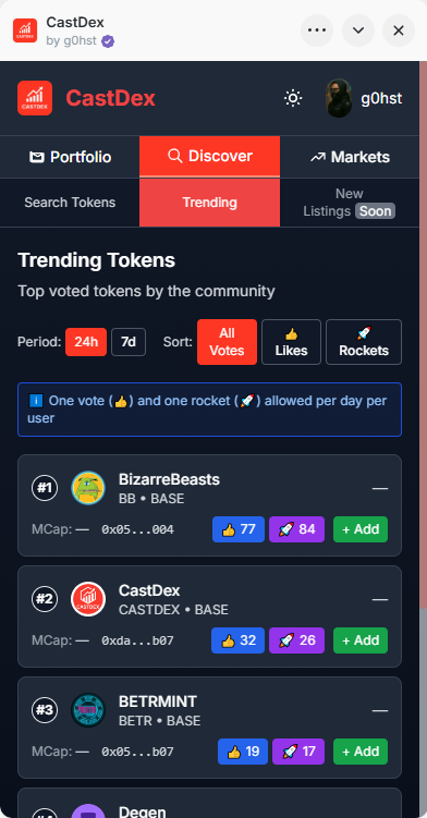CastDex-DEX Data for Farcaster - Farcaster Mini Apps screenshot